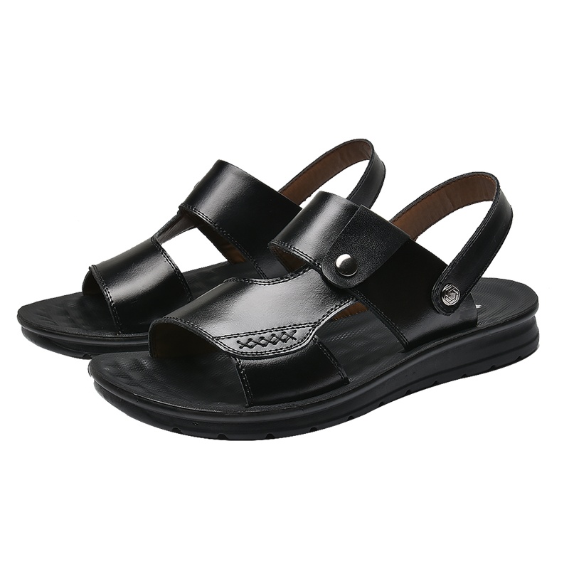 休闲时尚简约牛皮凉拖两穿防滑真皮男凉鞋男沙滩鞋