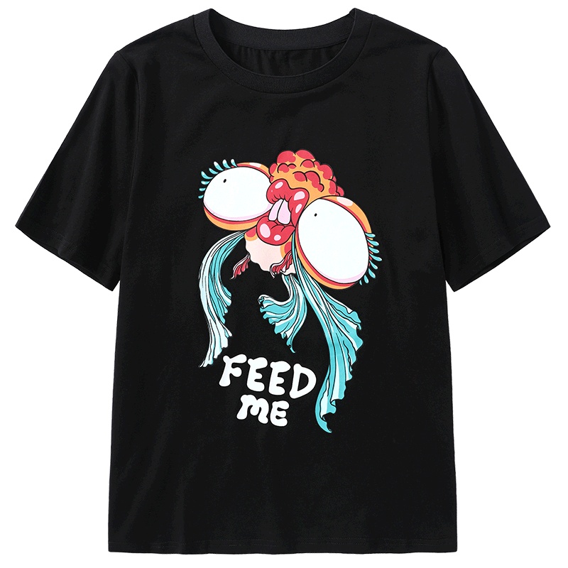 马克华菲女装2020年夏季时尚韩版ins潮短袖上衣宽松休闲黑色t恤女