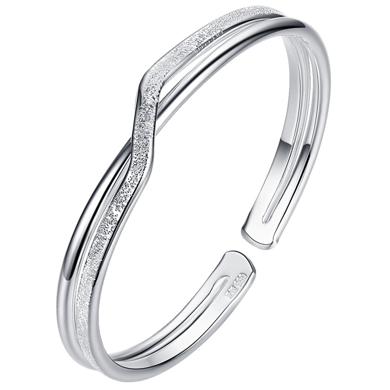 佰色传情(BRIR)s999足银女士开口手镯女银子网红女友镯子学生情人节礼物