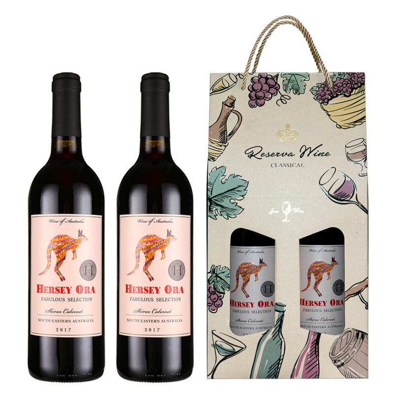 澳大利亚原瓶进口赫西奥拉(Hersey ora)红酒缤致袋鼠赤霞珠西拉子干红葡萄酒750ml*2瓶/盒*4盒礼盒整箱装