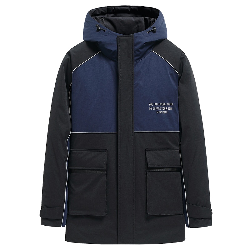 鸭鸭 90鸭绒羽绒服新款工装短款韩版撞色连帽休闲冬季外男士套时尚潮流