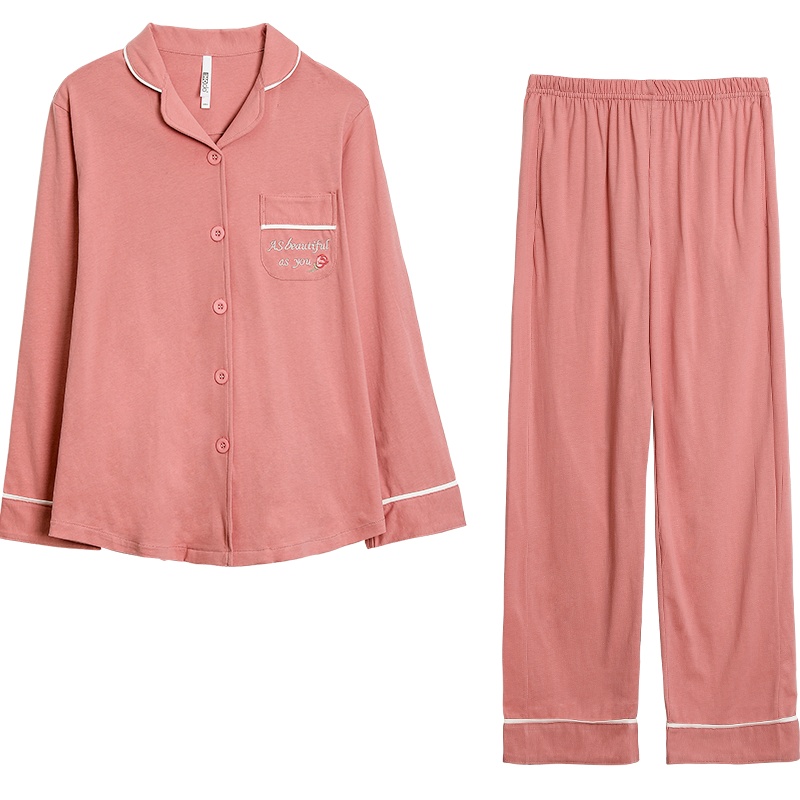 红豆居家(Hodohome)春秋女士纯棉长袖睡衣套装开衫翻领全棉家居服女