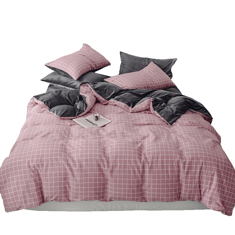 北极绒(Bejirog)家纺 全棉水晶绒四件套珊瑚绒法莱绒网红荷叶边床单被套简约法兰绒1.8m床上用品