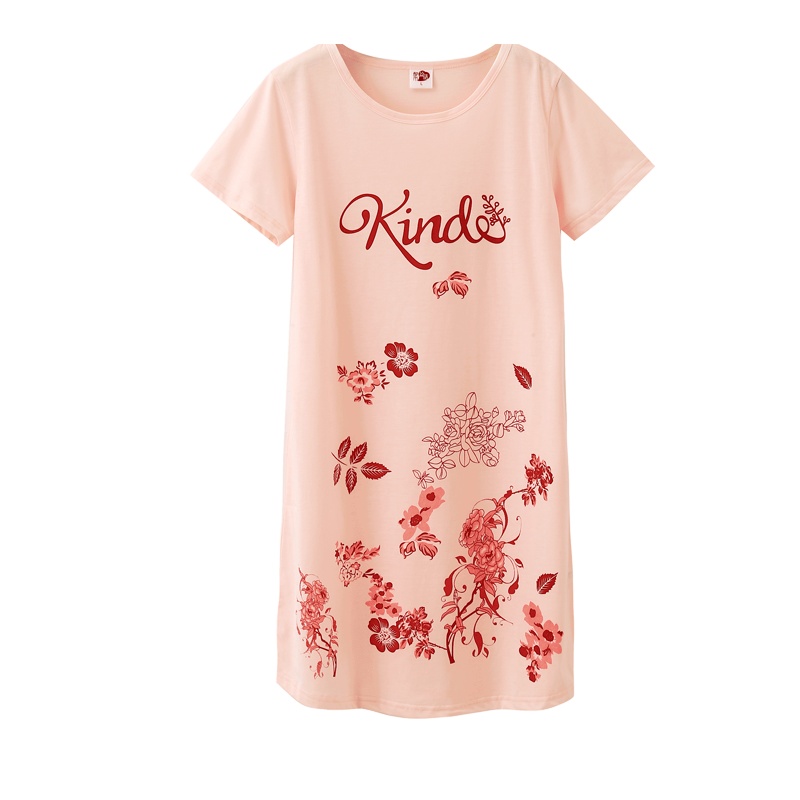 都市丽人印花修身圆领短袖薄款女士家居服睡裙3H8601