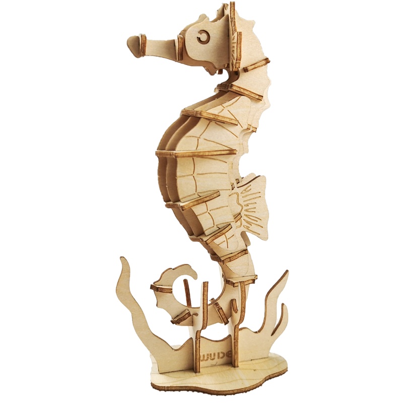 WUDE 海马海洋动物立体3d拼图木质diy积木玩具女孩儿童手工拼装艾菲尔模型组装插片摆件圣诞礼物