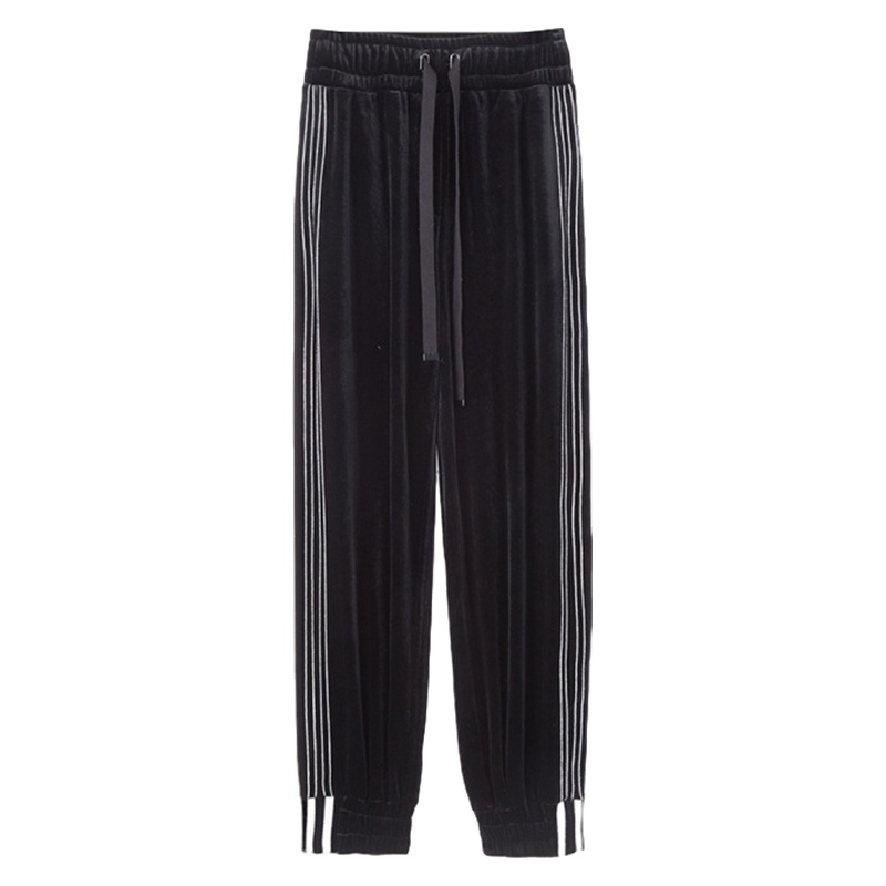 拉夏贝尔女装新款韩版百搭修身显瘦运动裤高腰条纹休闲裤