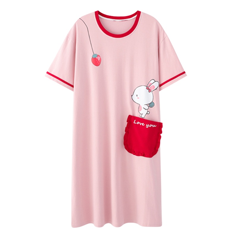 浪莎睡裙女夏季纯棉短袖中长款睡衣全棉薄款甜美女士家居服可外穿