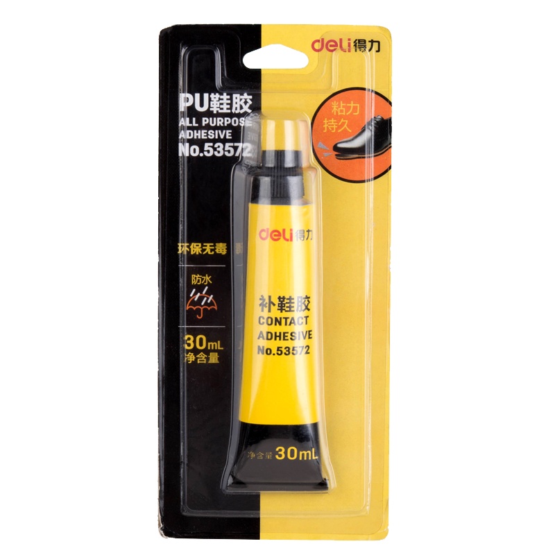得力(deli)53572防水胶水强力胶补鞋胶粘性持久木质皮革胶办公家用胶水强粘性 30ml/支
