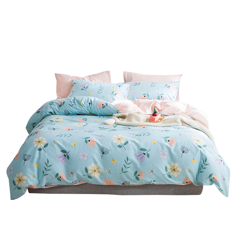 曼凝家纺 北欧风全棉四件套纯棉双人床单被罩被套200×230cm小清新AB版双人四件套