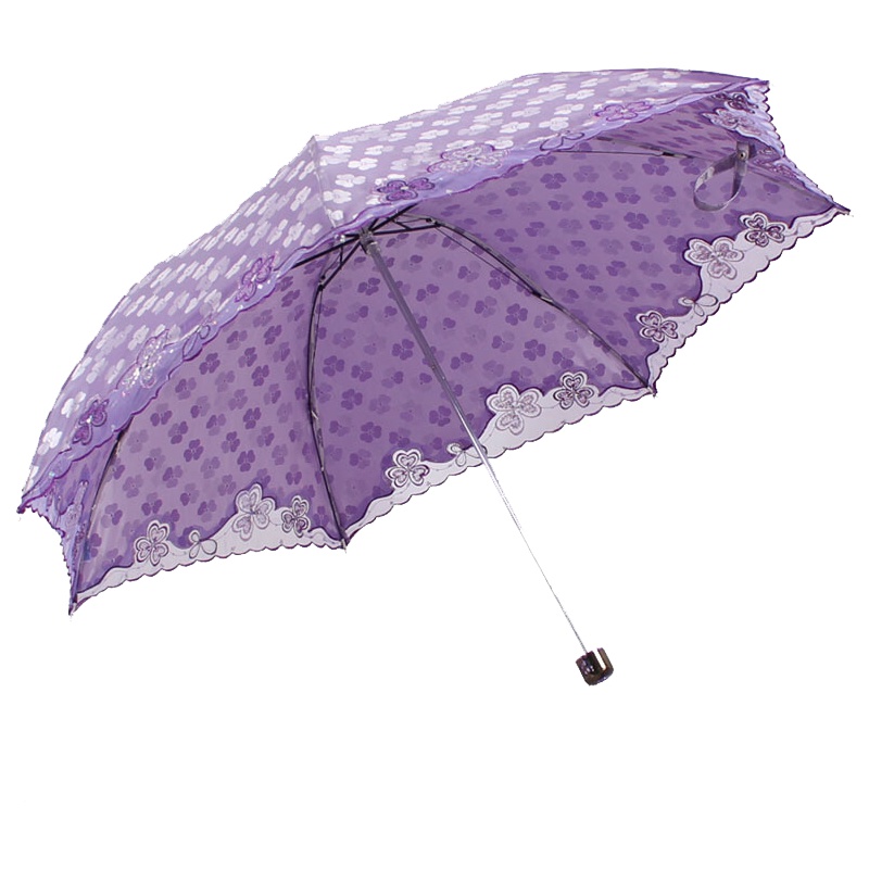 天堂伞 情满阳光贴纱缀亮片三叶花三折绣花铅笔晴雨伞 L33211E