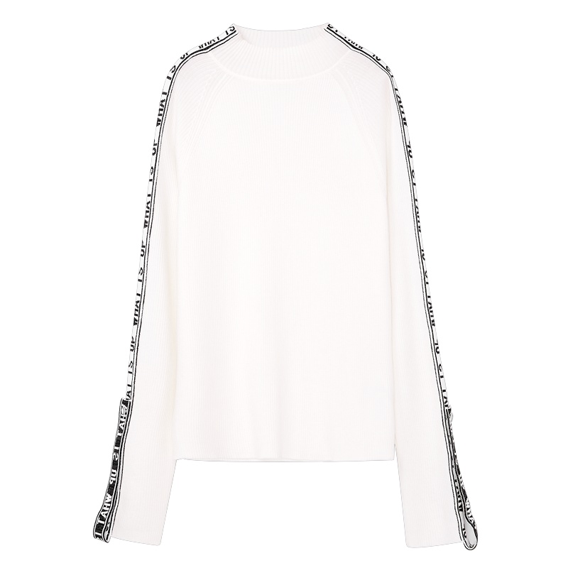 2019爱居兔秋季女装侧边撞色拼接长袖针织衫