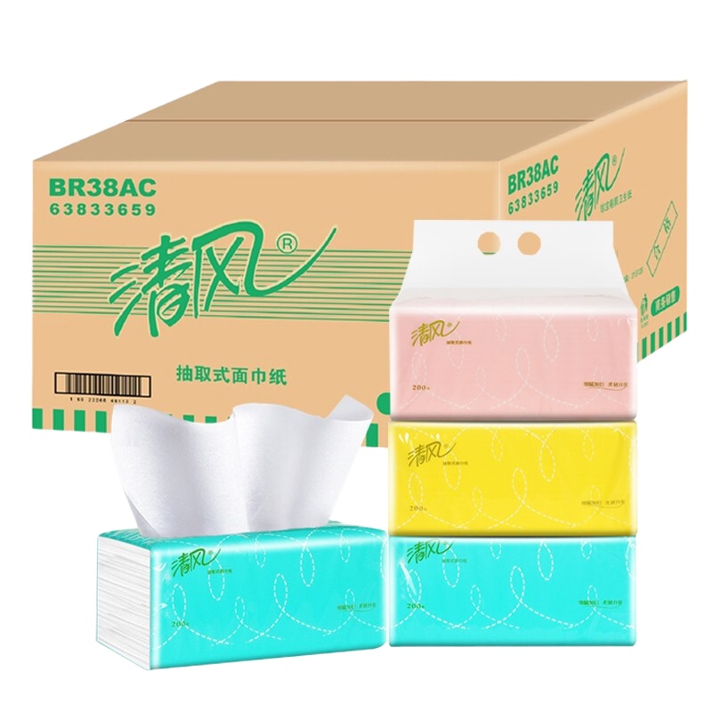 清风 BR38AC 原木抽纸 面巾纸 200抽 48包/箱 单箱装
