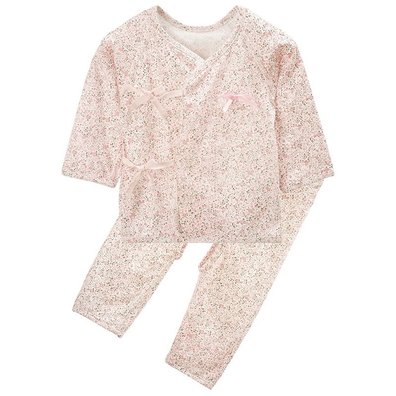 女童小碎花长袖挖档和尚服两件套