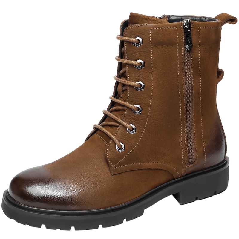 GOLF/高尔夫新款平跟靴子男户外短筒英伦风时尚马丁靴男卡其色