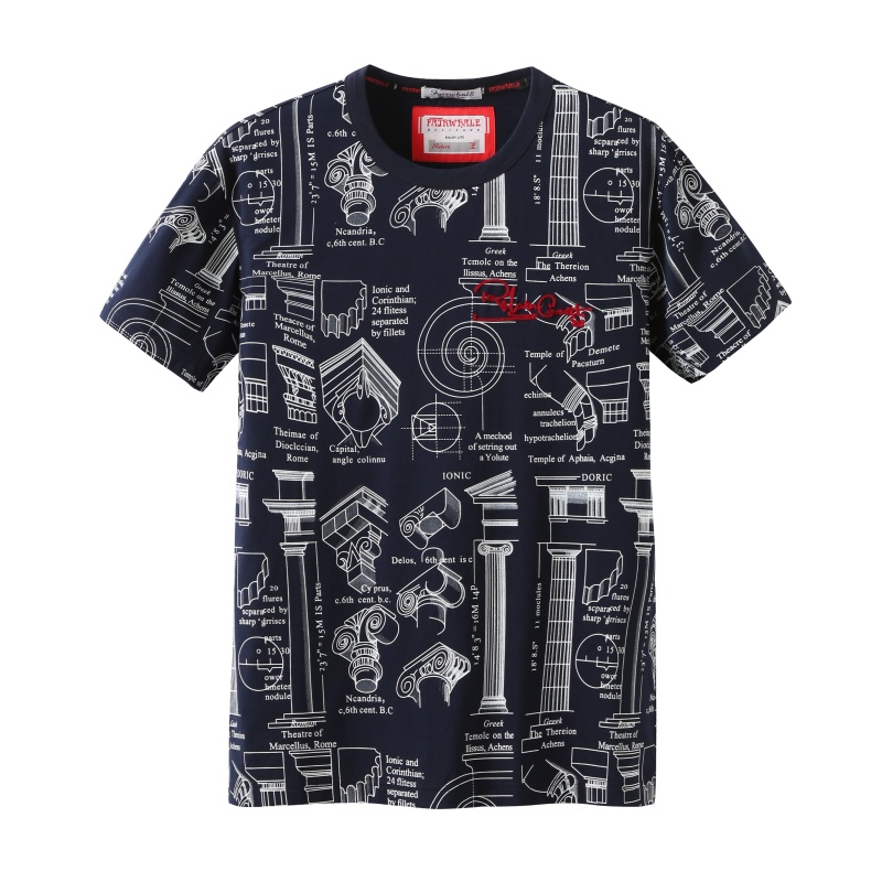 商场同款马克华菲短袖T恤男士2019夏新款时尚印花锁链绣花上装