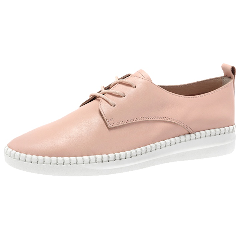 达芙妮新款牛皮系带深口平底休闲牛津鞋