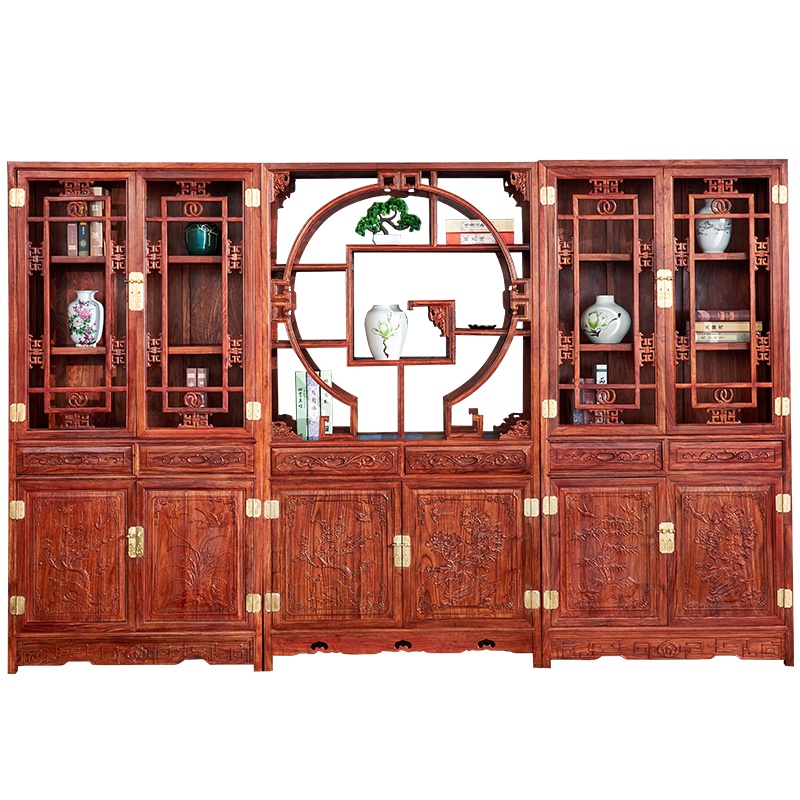 周家庄 红木家具非洲花梨(学名:刺猬紫檀)实木隔断博古架多宝阁书架储物柜古典展示架置物架