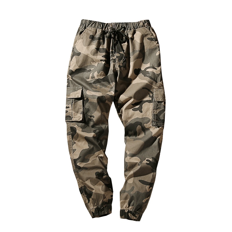 庄吉美式复古街头中性女装春装BF风宽松迷彩工装裤束脚小脚裤九分裤子JU-TCK9025