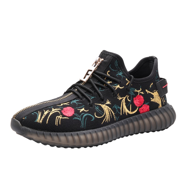 兽霸2019秋季新款中国风飞织刺绣重工网面懒人休闲运动男鞋