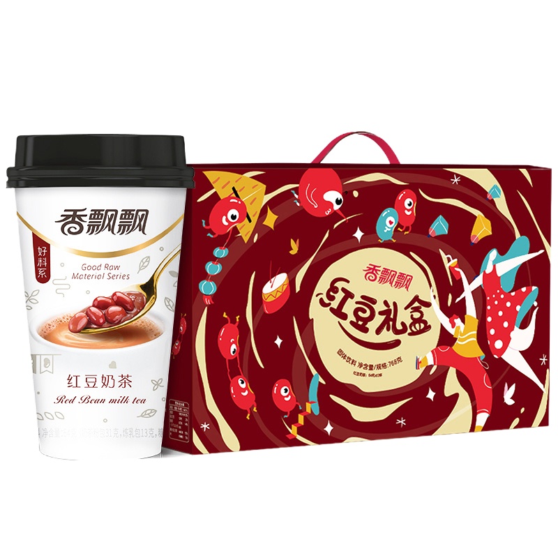 香飘飘 红豆味奶茶12杯礼盒装(64g*12) 丰富营养早餐冲饮代餐下午茶 冲调饮品 杯装奶茶 送礼礼盒