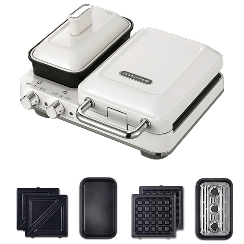 摩飞电器(MORPHY RICHARDS)多功能早餐机三明治轻食机小型家用华夫饼机吐司压烤机MR9086+蒸锅+华椰奶白