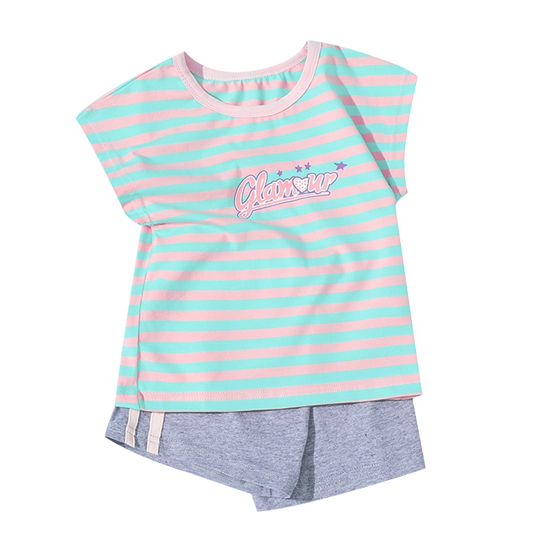 猫人可爱蝙蝠袖女童套装21夏新品宽松纯棉女童套装儿童短袖套装