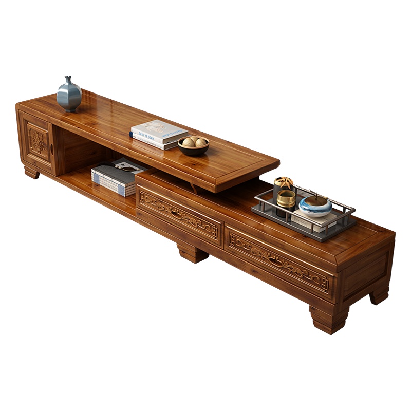 月影梳桐香樟木实木电视柜伸缩简约客厅地柜组合现代小户型客厅背景影视柜