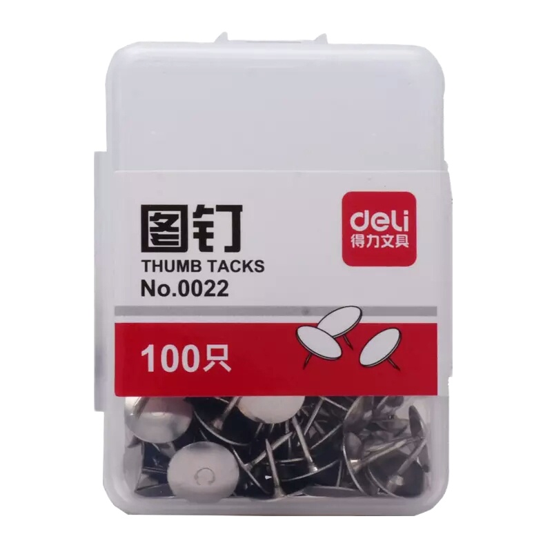 得力0022图钉(100粒/盒)按钉 可钉墙 镀镍大头钉子 摁钉图丁 工字钉 圆头小图钉 装饰钉 装订（5个/组）