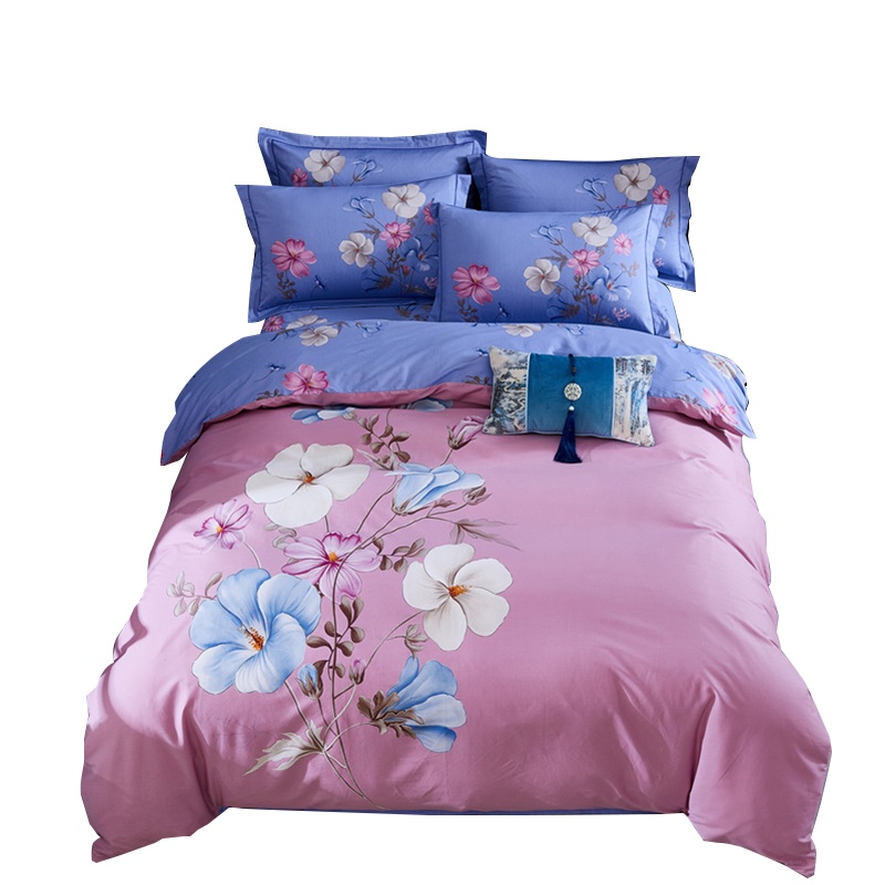 路易卡罗(Louiskellog) 爱丽丝纯棉印花四件套 香颂 粉色蓝色大花精品四件套 单个价