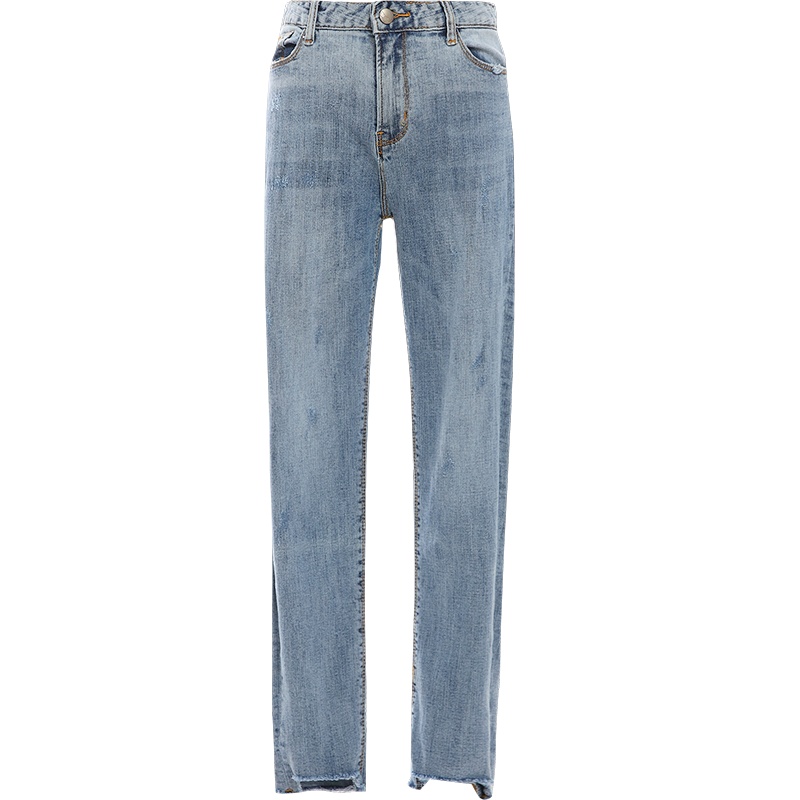 欧昵雪时尚高腰显瘦毛边牛仔裤女修身九分小脚铅笔裤