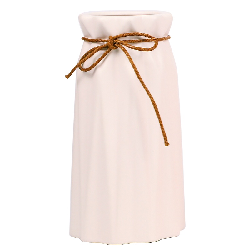 墨斗鱼 陶瓷花瓶哑光白色8007 现代简约麻绳花艺客厅餐桌床头鲜花干花假花仿真花工艺品摆件家居装饰品小花瓶