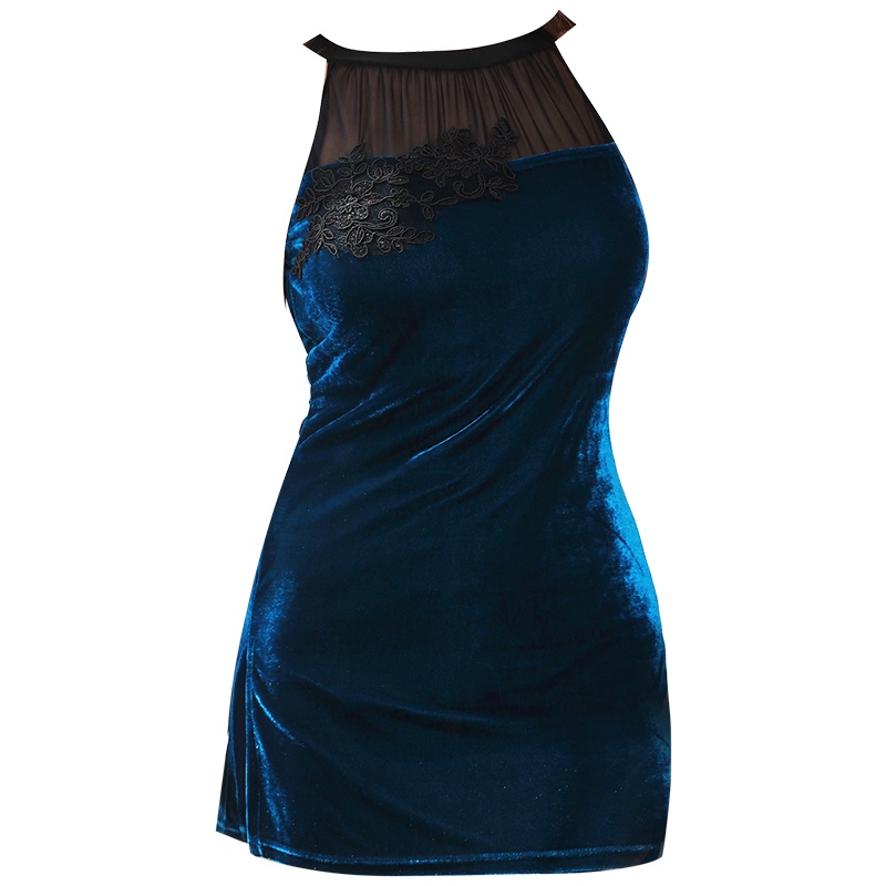 OOK连体裙式泳衣女士保守遮肚显瘦游泳衣大胸聚拢性感大码泳装新款 蓝色