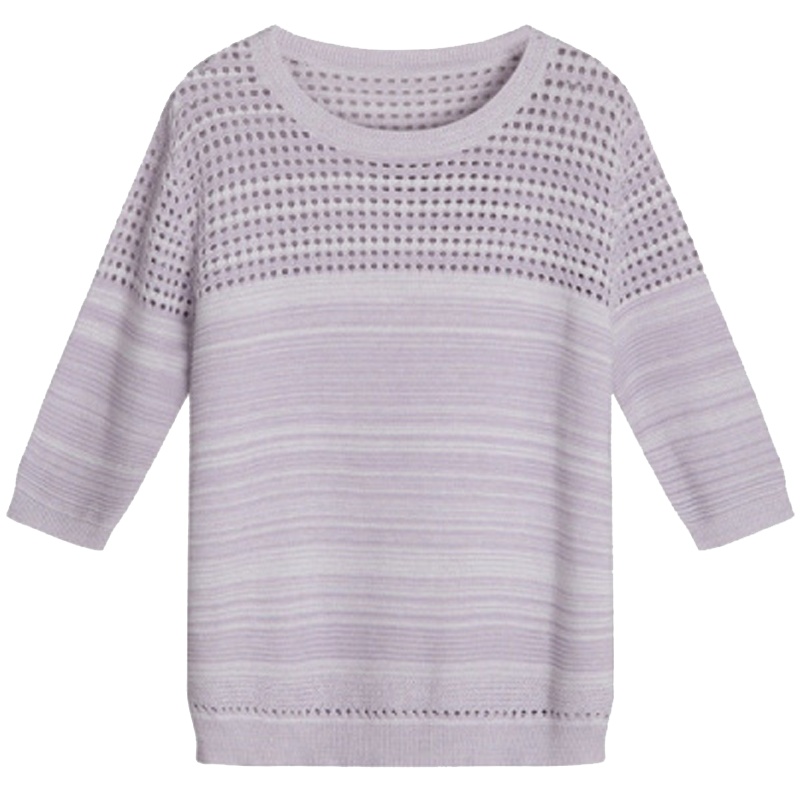 拉夏贝尔针织衫女装春季宽松五分袖圆领短袖韩版薄款毛衣10018203