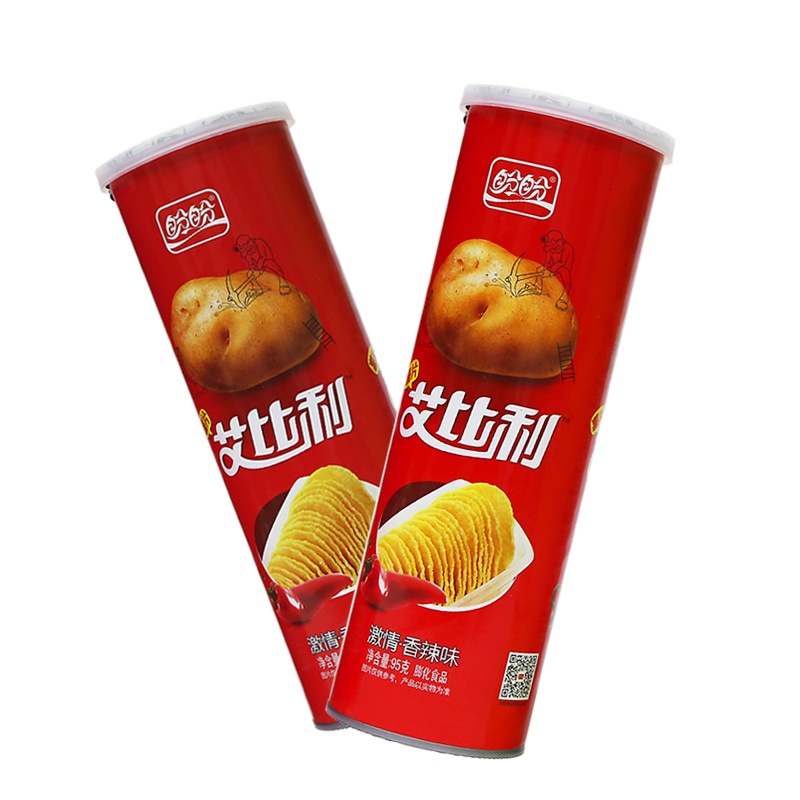 盼盼2罐装香辣味95g艾比利长桶筒装薯片烧烤番茄原味膨化土豆片零食品整箱