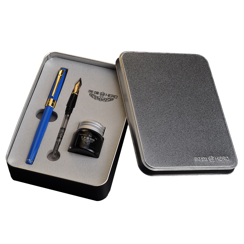 英雄(HERO)1506 双笔头铱金笔成人书法笔学生用练字笔签字 送礼钢笔 0.38/0.58铱金笔送礼笔墨组合