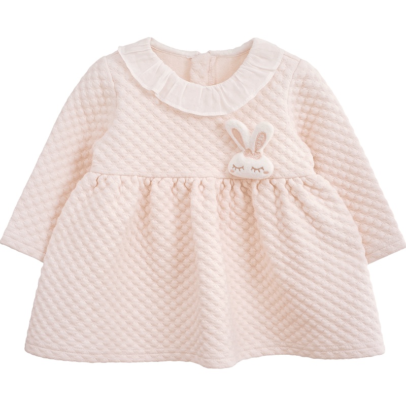 婴姿坊女童春秋新款连衣裙女孩长袖娃娃领外出小公主翻领花边宽松