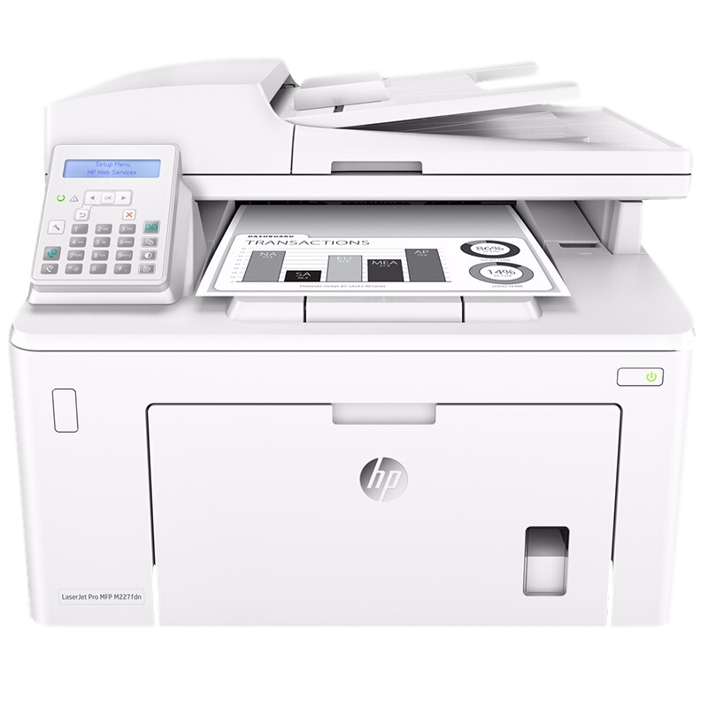 惠普(HP)LaserJet Pro M227FDN黑白A4激光一体机(自动双面 、复印、扫描、传真)(尊享服务)