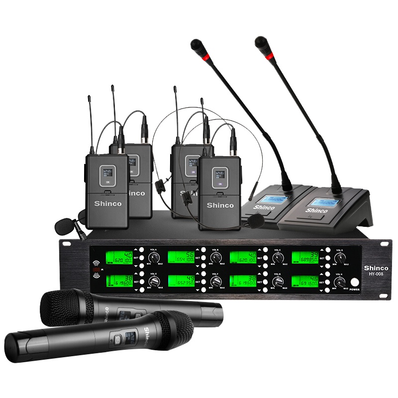 新科(Shinco)HY-008一拖八无线麦克风 U段可调频KTV舞台演出演讲主持鹅颈会议无线话筒