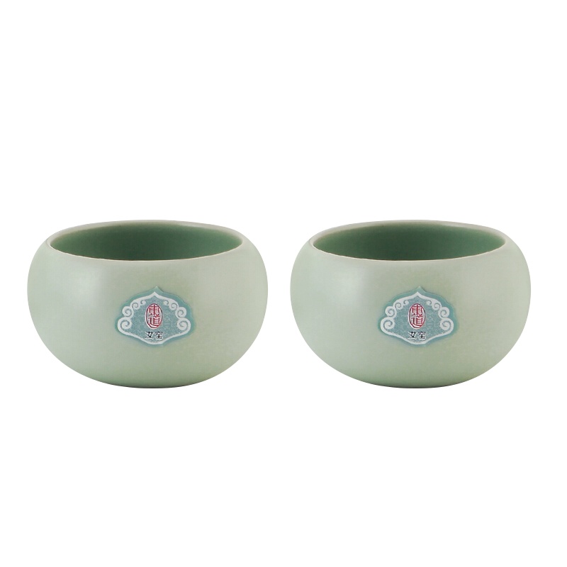 东道 汝窑 陶瓷青瓷杯组 禅定福缘杯 主人杯茶杯 一对 开片可养 粉青色