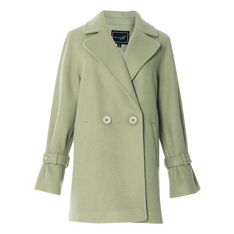 欧昵雪秋冬双排扣后背小鸟绣花中长款毛呢外套女呢子大衣