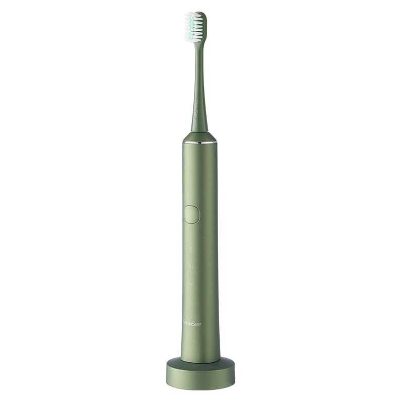 小适(Showsee)声波振动电动牙刷D1-BG(5支刷头)成人充电式牙刷32000转/分钟标准/按摩/美白/护齿橄榄绿