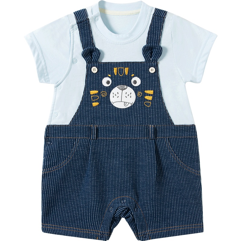 哈贝比（happyB）婴幼儿连体衣初生儿连体衣夏季宝宝外出短袖哈衣爬服蓝色短袖