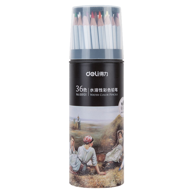 得力deli68101水溶彩铅36色手绘画笔手绘彩铅笔可水溶 儿童学生美术绘画用品画画套装成人绘图初学者创意铅笔