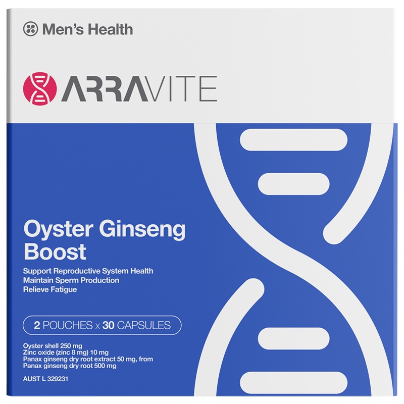 ARRAVITE牡蛎人参精华胶囊30粒*2袋/盒装 澳洲原装进口牡蛎/贝类提取物 男性成人保健品科学备孕 效期23.2