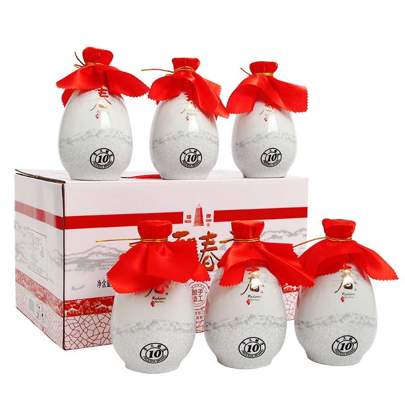 塔牌 绍兴黄酒 十年丽春酒 375ml*六瓶整箱装 手工冬酿 半甜型特型黄酒