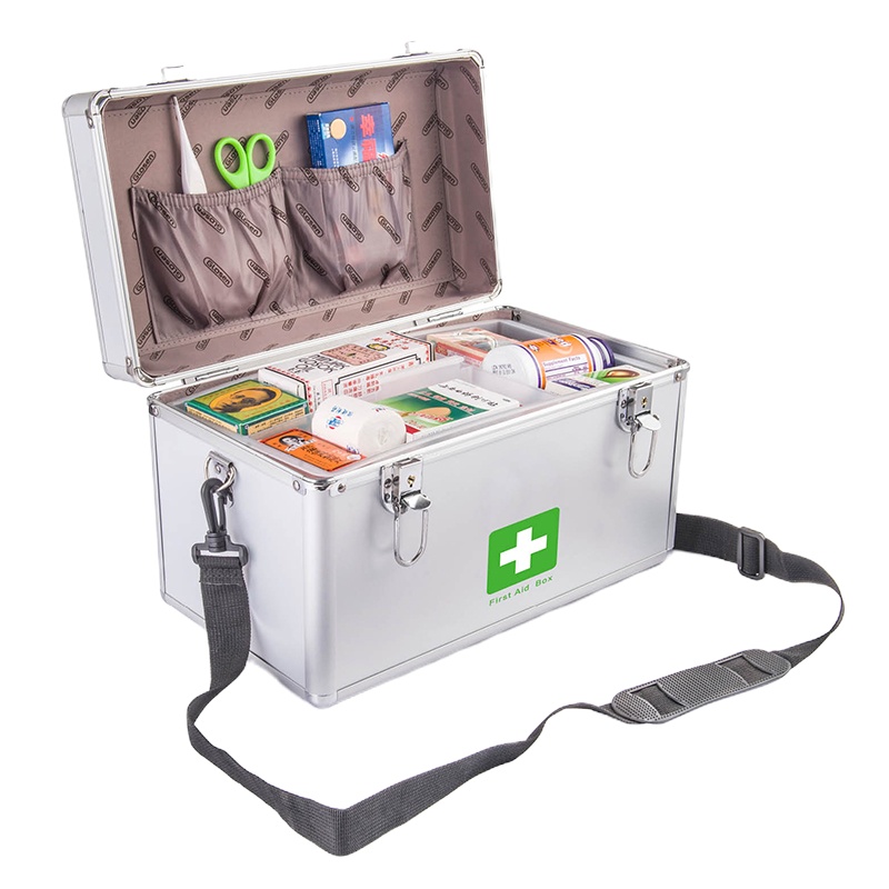 递乐(DiLe) 箱家用急救箱出诊箱 收纳箱带锁铝合金家庭药箱12英寸多层箱子 3311