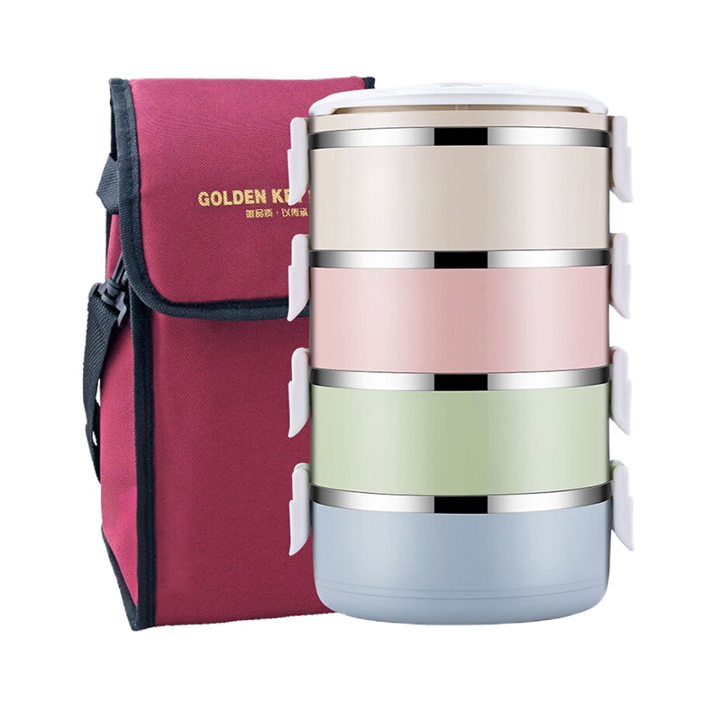 金钥匙(GOLDEN_KEY)304不锈钢四层保温饭盒多层可组合马卡龙便当盒GK-2800BD-4