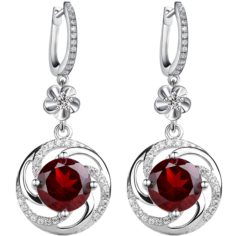 iSTONE/石头记石榴石耳环女饰品天然水晶红石榴石耳饰送礼精品