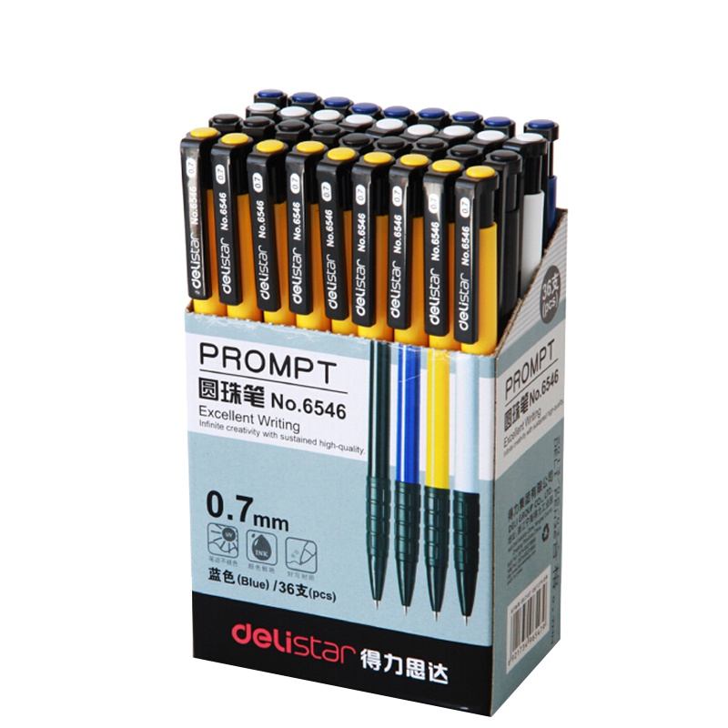 得力(deli)6546 按动原子笔 书写圆珠笔0.7mm 36支/盒 黑/红/蓝