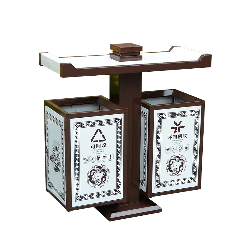 [规格:90*40*95 单位:cm UV印刷/丝网印 可定制]户外垃圾桶 加厚镀锌板不锈钢 中国风室外分类垃圾桶